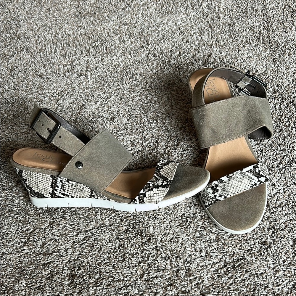 Jessica Cline Snake Print Wedges Size 8